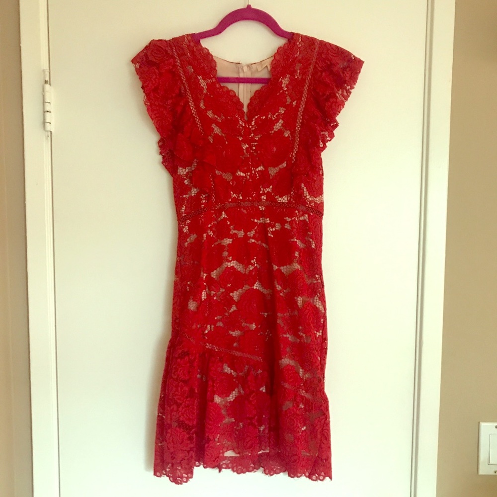 Vici Dolls Red Lace Ruffle Dress Size Small